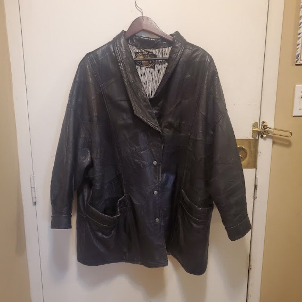 Patchwork Oversized Leather Jacket